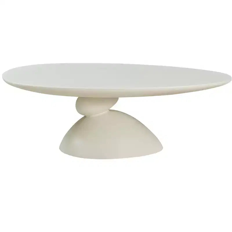 Tavolino da Caffè in Fibra di Vetro Ovale con Base Scultorea 47 Lucky Stone Bianco Latte
