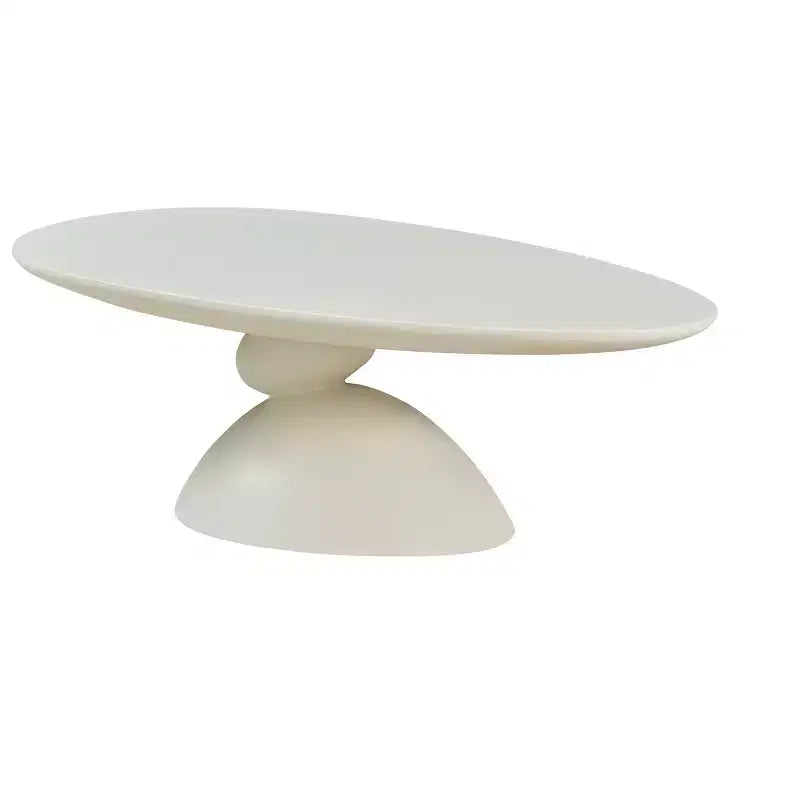 Tavolino da Caffè in Fibra di Vetro Ovale con Base Scultorea 47 Lucky Stone Bianco Latte