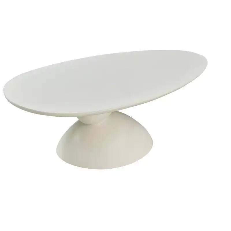 Tavolino da Caffè in Fibra di Vetro Ovale con Base Scultorea 47 Lucky Stone Bianco Latte
