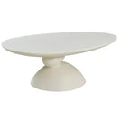 Tavolino da Caffè in Fibra di Vetro Ovale con Base Scultorea 47 Lucky Stone Bianco Latte