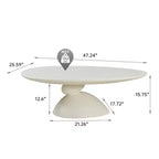 Tavolino da Caffè in Fibra di Vetro Ovale con Base Scultorea 47 Lucky Stone Bianco Latte