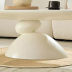 Tavolino da Caffè in Fibra di Vetro Ovale con Base Scultorea 47 Lucky Stone Bianco Latte