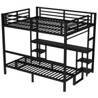 Bellemave Letto a castello/a soppalco in metallo Queen sopra Twin XL con scrivania e mensole, Struttura letto a castello in metallo con LED e USB, Molteplici usi si ripiega in divano, Nero