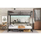Bellemave Letto a castello/a soppalco in metallo Queen sopra Twin XL con scrivania e mensole, Struttura letto a castello in metallo con LED e USB, Molteplici usi si ripiega in divano, Nero