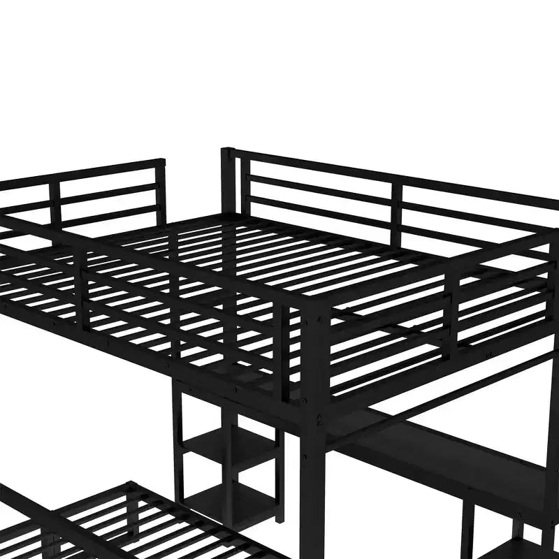 Bellemave Letto a castello/a soppalco in metallo Queen sopra Twin XL con scrivania e mensole, Struttura letto a castello in metallo con LED e USB, Molteplici usi si ripiega in divano, Nero