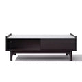 LuxenHome Modi Wenge Coffee Table with 1 Door, Open Storage & Raised Sides, Faux Marble Top, Manufactured Wood Brown