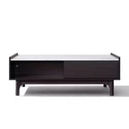 LuxenHome Modi Wenge Coffee Table with 1 Door, Open Storage & Raised Sides, Faux Marble Top, Manufactured Wood Brown