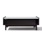 LuxenHome Tavolino da Caffè Modi Wenge con 1 Anta, Vano a Giorno e Lati Rialzati, Piano in Finto Marmo, Legno Lavorato Marrone