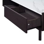 LuxenHome Tavolino da Caffè Modi Wenge con 1 Anta, Vano a Giorno e Lati Rialzati, Piano in Finto Marmo, Legno Lavorato Marrone