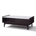 LuxenHome Tavolino da Caffè Modi Wenge con 1 Anta, Vano a Giorno e Lati Rialzati, Piano in Finto Marmo, Legno Lavorato Marrone
