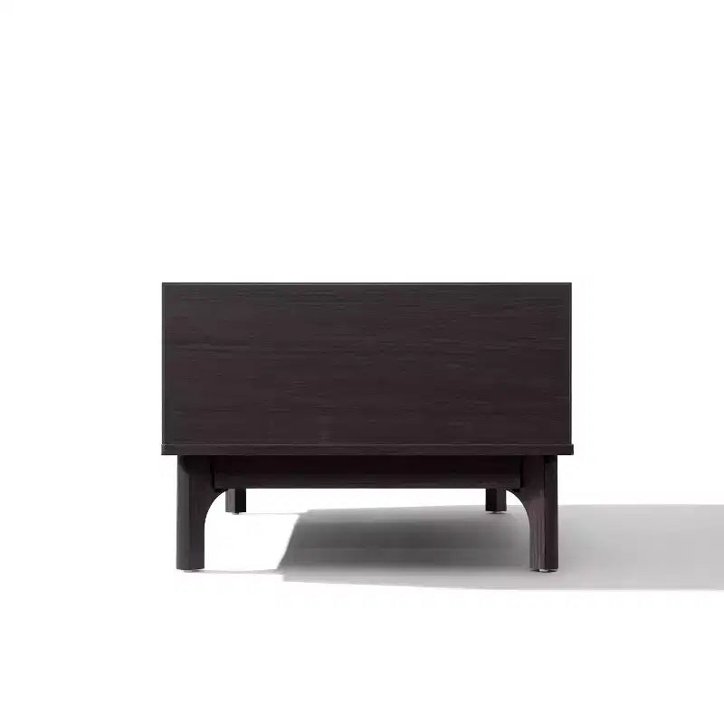 LuxenHome Tavolino da Caffè Modi Wenge con 1 Anta, Vano a Giorno e Lati Rialzati, Piano in Finto Marmo, Legno Lavorato Marrone