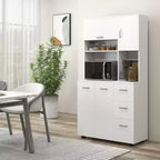 HOMCOM 66 Buffet con Credenza, Dispensa da Cucina Autoportante con 2 Grandi Armadietti, 1 Armadietto a Scomparsa, 3 Cassetti e Ampio Piano di Lavoro, Bianco