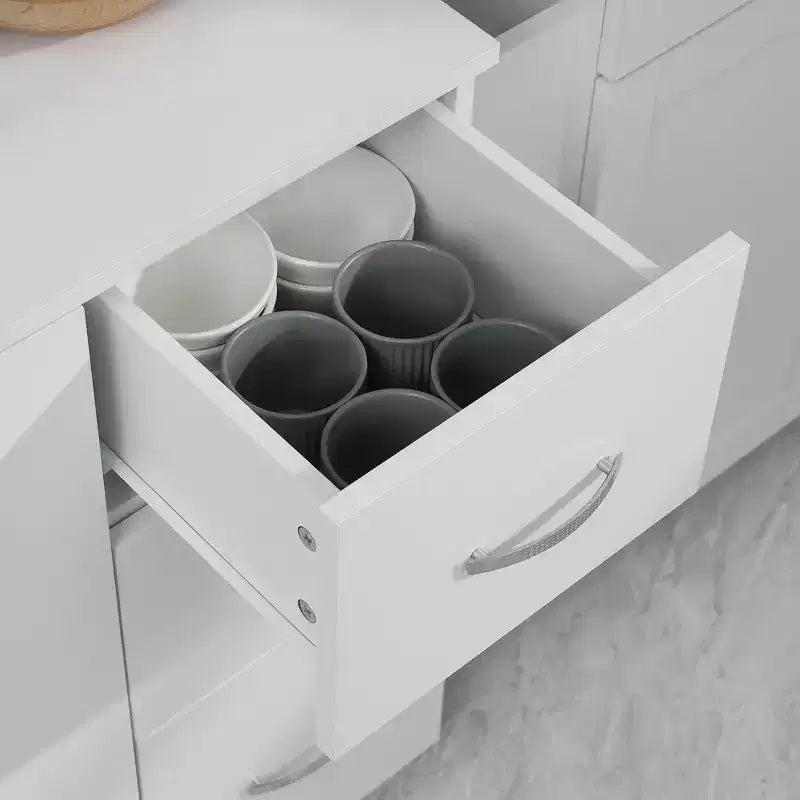 HOMCOM 66 Buffet con Credenza, Dispensa da Cucina Autoportante con 2 Grandi Armadietti, 1 Armadietto a Scomparsa, 3 Cassetti e Ampio Piano di Lavoro, Bianco