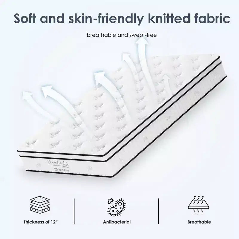 Whisen Materasso Ibrido Queen 12 con Memory Foam, Molle Insacchettate, Media Fermezza