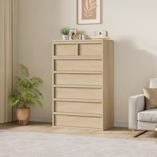 7 Drawer Dresser for Bedroom, 46 Tall Modern 7 Chest of Drawers with Large Drawers Storage, Wooden Dresser Organizer for Home, Office