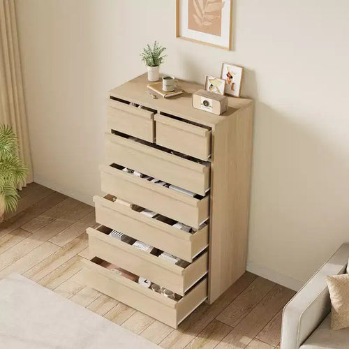 Comò a 7 cassetti per camera da letto, cassettiera alta 46 cm con 7 ampi cassetti, organizer in legno per casa, ufficio