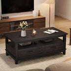 Tavolino da salotto rustico in stile rustico con cassetti, Tavolino da caffè da 120 cm color noce con ripiano aperto, 6 gambe di supporto