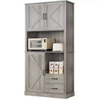 Tall Bar Cabinet, Adjustable Shelves & Drawers, TackView Modern Kitchen Pantry Hutch with Microwave Stand, Large Wood Storage for Dining/Living Room