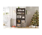 Mobile Bar Alto, Ripiani e Cassetti Regolabili, Credenza Dispensa da Cucina Moderna TackView con Supporto per Microonde, Grande Contenitore in Legno per Sala da Pranzo/Soggiorno