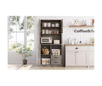 Mobile Bar Alto, Ripiani e Cassetti Regolabili, Credenza Dispensa da Cucina Moderna TackView con Supporto per Microonde, Grande Contenitore in Legno per Sala da Pranzo/Soggiorno
