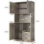 Mobile Bar Alto, Ripiani e Cassetti Regolabili, Credenza Dispensa da Cucina Moderna TackView con Supporto per Microonde, Grande Contenitore in Legno per Sala da Pranzo/Soggiorno