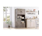 Mobile Bar Alto, Ripiani e Cassetti Regolabili, Credenza Dispensa da Cucina Moderna TackView con Supporto per Microonde, Grande Contenitore in Legno per Sala da Pranzo/Soggiorno