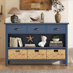 Entryway Console Table with Storage, Farmhouse Hallway Table with 3 Drawers and 3 Water Hyacinth Baskets for Living Room or Foyer - Panipeachy