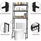 Mobile sopra WC Salvaspazio per Bagno a 3 Ripiani in Legno Nero Organizzatore Autoportante con 4 Ganci per Bagno Lavanderia