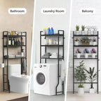 Mobile sopra WC Salvaspazio per Bagno a 3 Ripiani in Legno Nero Organizzatore Autoportante con 4 Ganci per Bagno Lavanderia