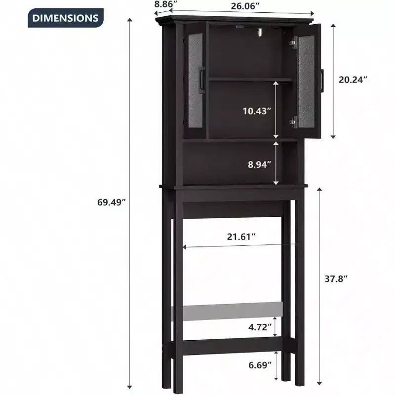 Mobiletto da bagno salvaspazio sopra il WC, organizer da bagno con ante in vetro e ripiano regolabile, struttura spessa, colore espresso