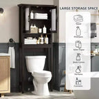Mobiletto da bagno salvaspazio sopra il WC, organizer da bagno con ante in vetro e ripiano regolabile, struttura spessa, colore espresso