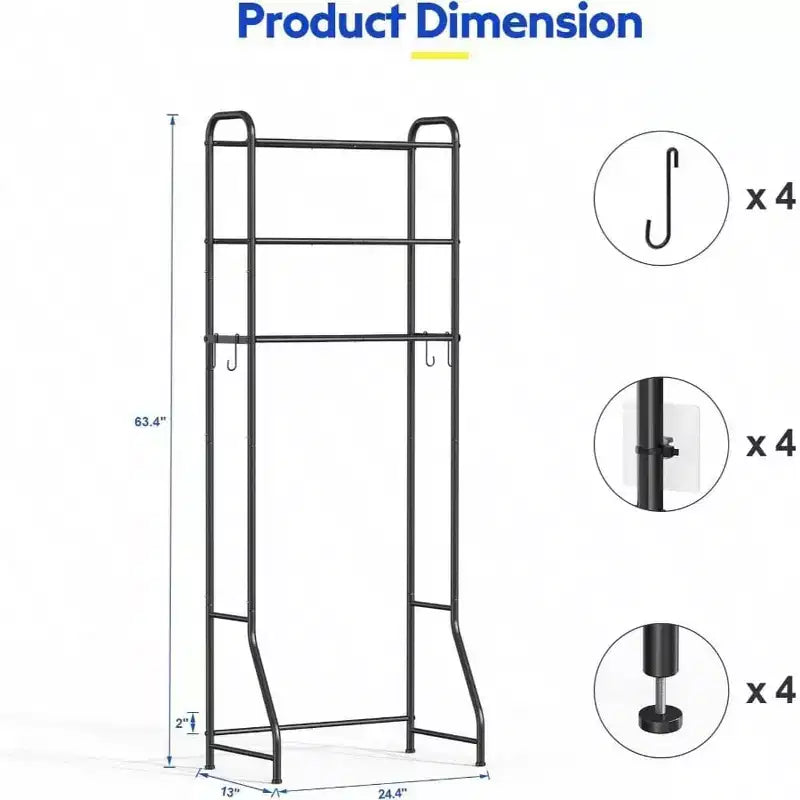 Scaffale da bagno salvaspazio da appoggio a 3 ripiani, organizer sopra il WC, colore nero