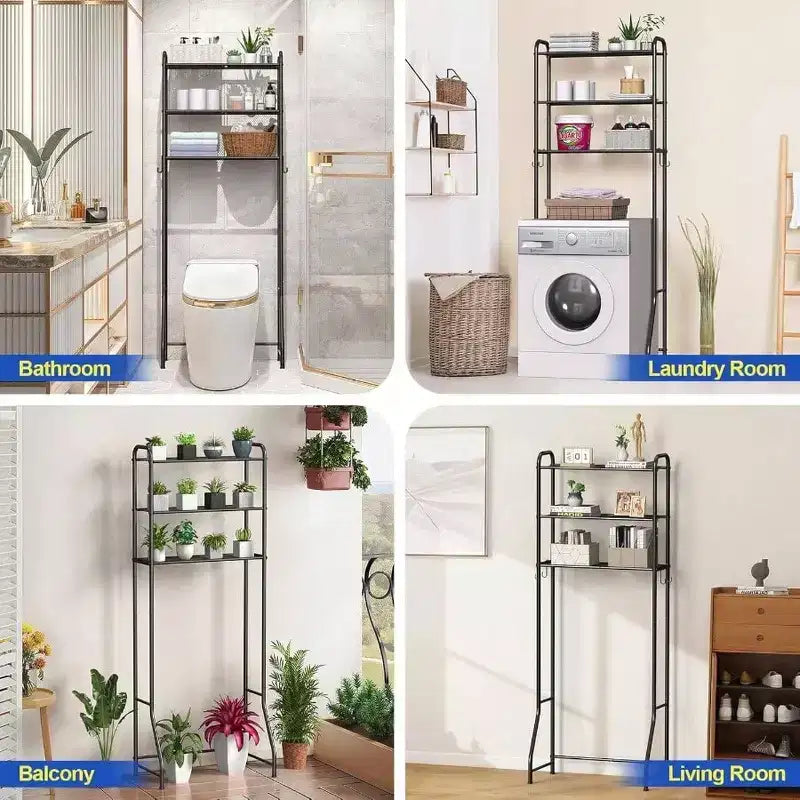 Scaffale da bagno salvaspazio da appoggio a 3 ripiani, organizer sopra il WC, colore nero