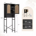 Mobiletto portaoggetti per WC in rattan, armadietto in legno sopra lo scaffale con supporto in metallo, organizer per bagno, ripiano regolabile, autoportante alto