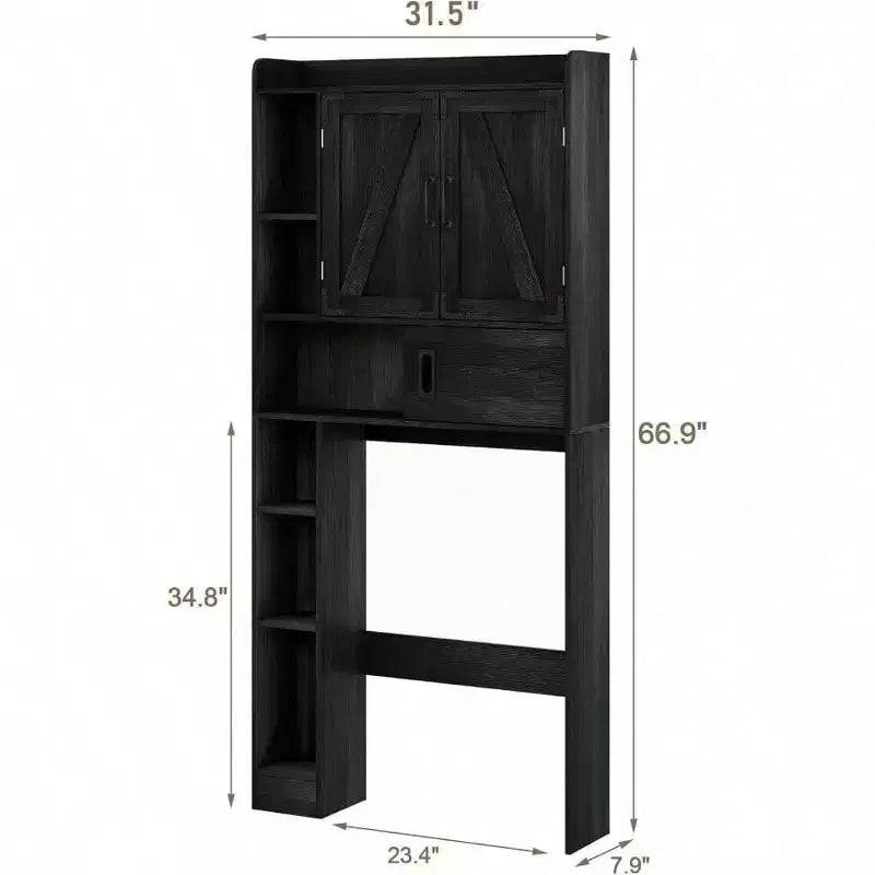 Mobiletto Sopra WC Contenitore per Bagno Stile Rustico con Porta Scorrevole Nero Salvaspazio Mensole Regolabili