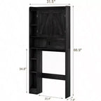 Mobiletto Sopra WC Contenitore per Bagno Stile Rustico con Porta Scorrevole Nero Salvaspazio Mensole Regolabili
