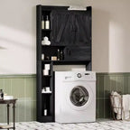 Mobiletto Sopra WC Contenitore per Bagno Stile Rustico con Porta Scorrevole Nero Salvaspazio Mensole Regolabili