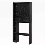 Mobiletto Sopra WC Contenitore per Bagno Stile Rustico con Porta Scorrevole Nero Salvaspazio Mensole Regolabili