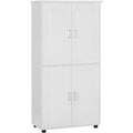 Tall and wide bathroom floor storage cabinet, freestanding unit with 4 doors, adjustable shelves, bathroom storage cabinet white