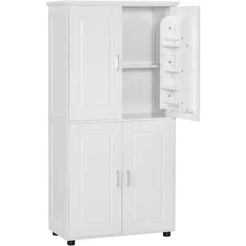 Mobiletto da bagno alto e largo, salvaspazio, con 4 ante, ripiani regolabili, colore bianco