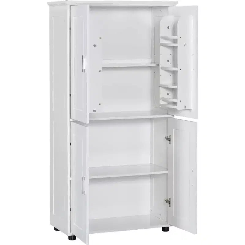 Mobiletto da bagno alto e largo, salvaspazio, con 4 ante, ripiani regolabili, colore bianco