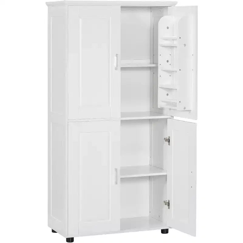 Mobiletto da bagno alto e largo, salvaspazio, con 4 ante, ripiani regolabili, colore bianco