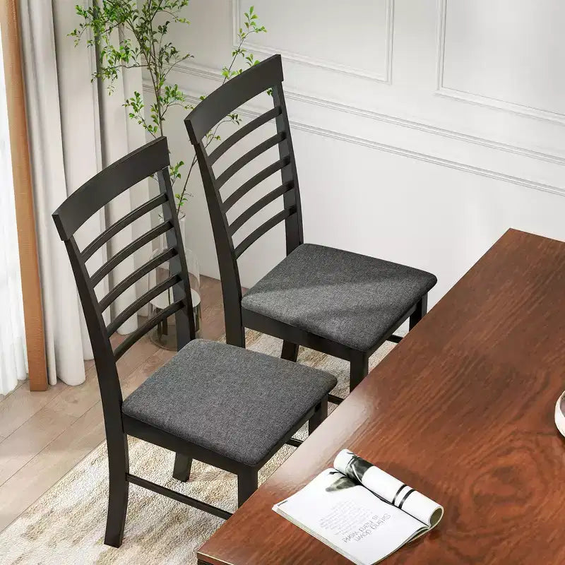 Set di 2 sedie da pranzo in legno, sedie da cucina imbottite in stile rustico con struttura in legno di gomma