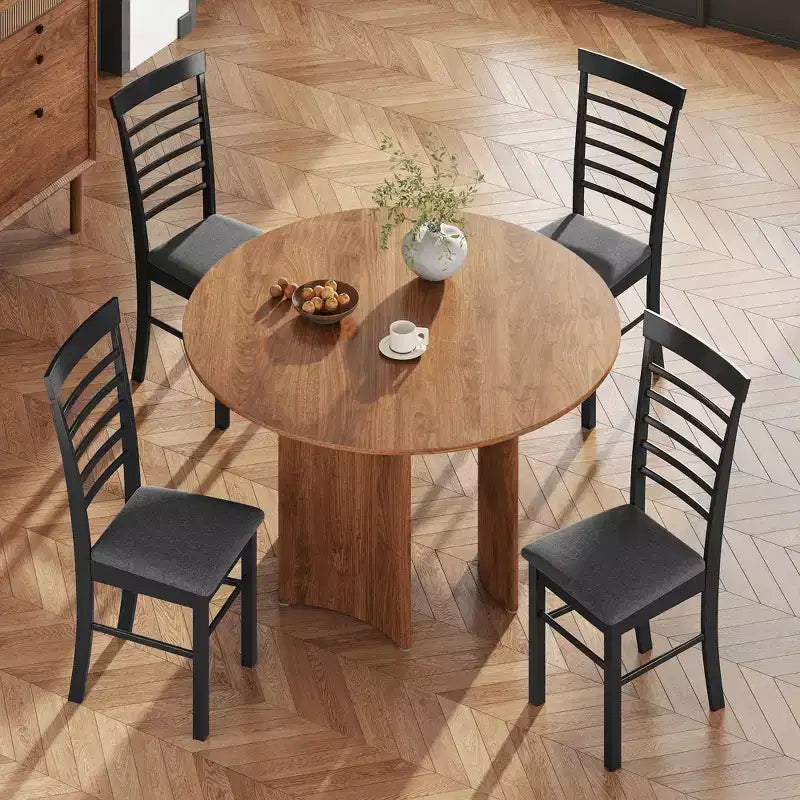 Set di 2 sedie da pranzo in legno, sedie da cucina imbottite in stile rustico con struttura in legno di gomma