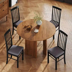 Set di 2 sedie da pranzo in legno, sedie da cucina imbottite in stile rustico con struttura in legno di gomma