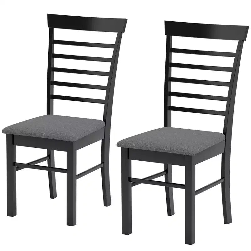 Set di 2 sedie da pranzo in legno, sedie da cucina imbottite in stile rustico con struttura in legno di gomma