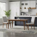 Homy Casa Set of 2 Upholstered Dining Chairs with Solid Wood Frame and Padded Back, Walnut & Light Gray