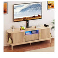 Fluted TV Stands with Mount, LED Entertainment Center for 75 Inch TVs, Curved TV Stand with Power Outlets & LED Light for Living Room,Natural Oak