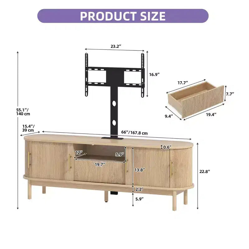 Mobili Porta TV Scanalati con Supporto, Mobile TV LED per TV da 75 Pollici, Porta TV Curvo con Prese di Corrente e Luce LED per Soggiorno, Rovere Naturale