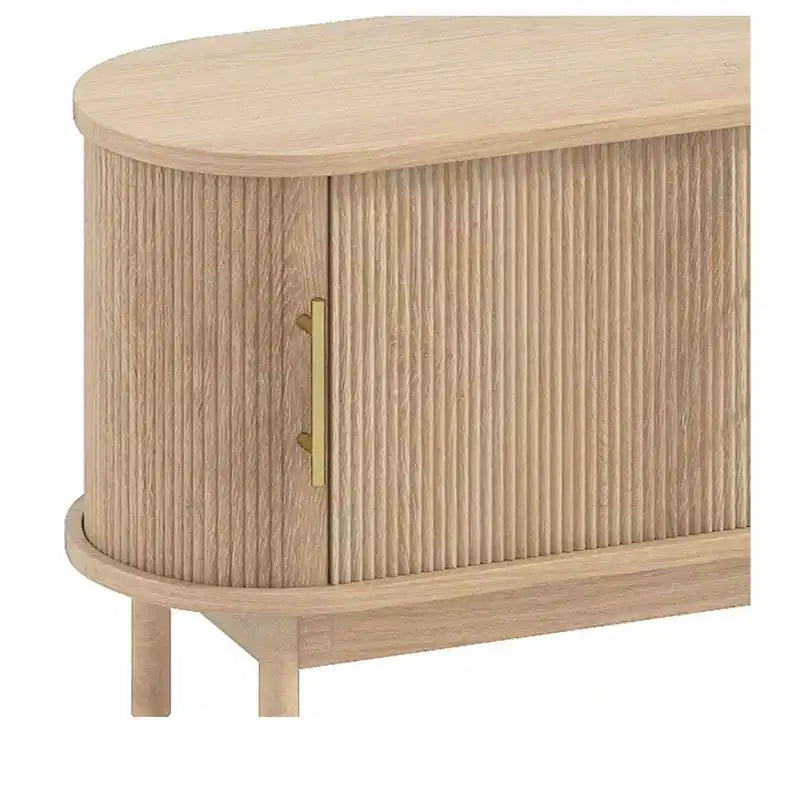 Mobili Porta TV Scanalati con Supporto, Mobile TV LED per TV da 75 Pollici, Porta TV Curvo con Prese di Corrente e Luce LED per Soggiorno, Rovere Naturale